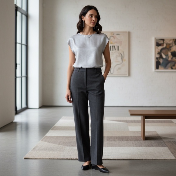 solitaire Tops - Silver Satin top, Elevate your style business chick, elegant or casual